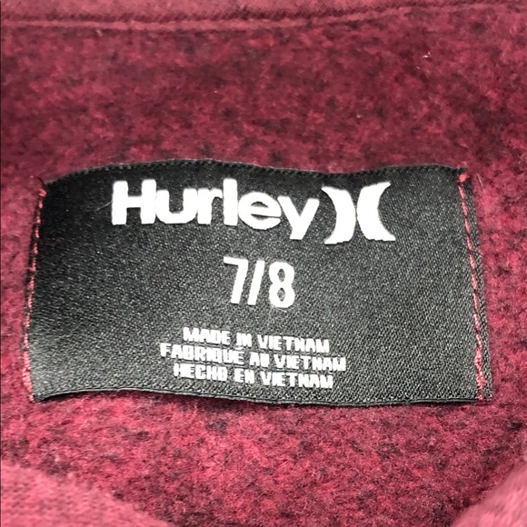 Hurley Kids' Burgundy Hoodie – Size 7/8 - Picture 2 of 9
